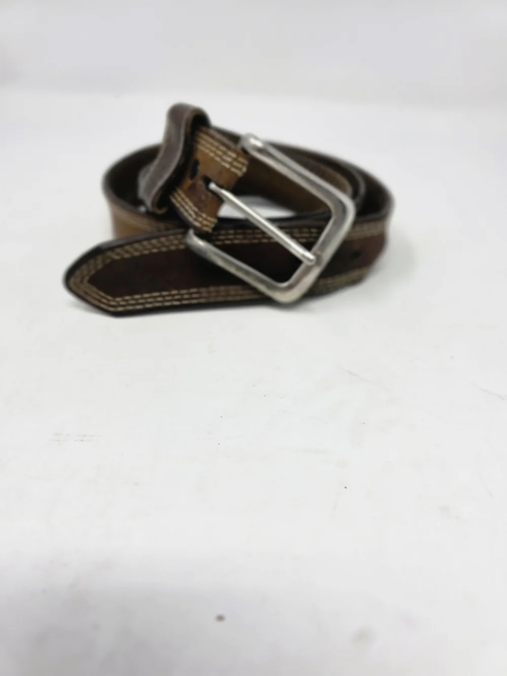 Carhartt Mens Brown Top Grain Leather Detroit Triple Stitch Belt Metal Buckle